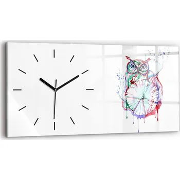 Hodiny Skleněné nástěnné hodiny do obýváku se vzorem - Ilustrace sovy a hodin, 60x30 cm