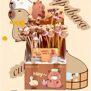 Silikonové gelové pero KAPIBARA s černou náplní 0,5 mm 22 cm HNĚDÉ mix vzorů