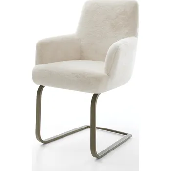 Jídelní židle DELIFE Jídelní židle Heira-Flex s područkami plyšový manšestr krémovo-bílá jídelní židle plochá titanová barva taštičkové pružiny