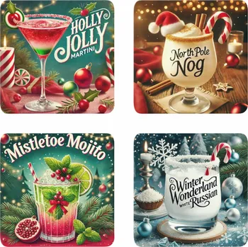 Podložka pod hrnek-Vánoční koktejly - sada 4 kusů