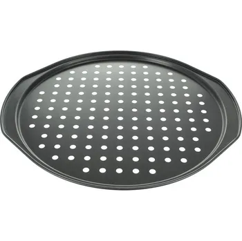 Nádoba na pečení Kulatá plechová forma s otvory a držadly PIZZA 35 x 33 x 1 cm