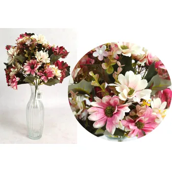 umělá květina Kytice MARGARETKA výška 35 cm, 6 stonků (květ 2x6 cm) RŮŽOVÁ, ECRU