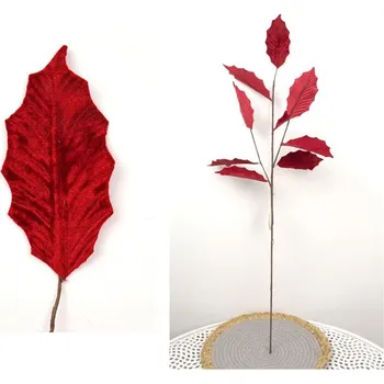 umělá květina Dekorativní větvička LISTY velur 75 cm – ČERVENÁ