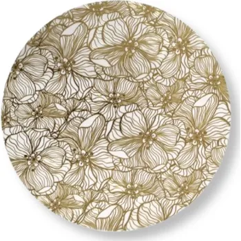 Stolní podložka Kulatá umělá podložka na stůl s průhlednou fólií KVĚTINY 38 cm ZLATÁ