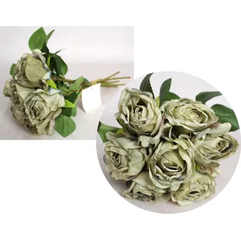 umělá květina Kytice sušených růží, výška 29 cm (6 květů 5x6 cm) ZELENOŠEDÁ