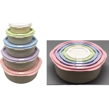 Úložný box Kulatý úložný box s barevným víkem – sada 5 ks