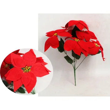 umělá květina Kytice Betlémská hvězda, POINSECJA velurová výška 38 cm, 5 stonků (5 květů 20 cm) ČERVENÁ