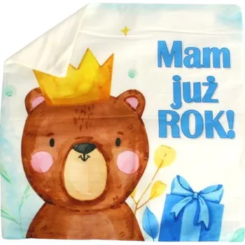 Povlak na dekorativní polštářek Povlak na polštář MAM JUŻ ROK! 40x40 cm BÍLÁ s medvídkem