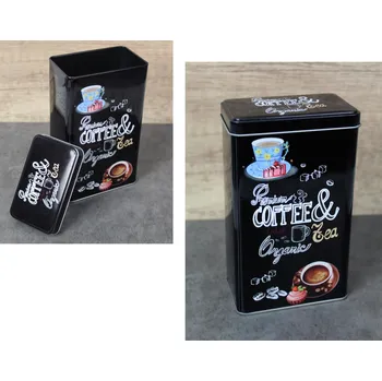 Dóza na potraviny Kovová dóza, nádoba COFFEE 16,5x10x6,5 cm ČERNÁ mix vzorů