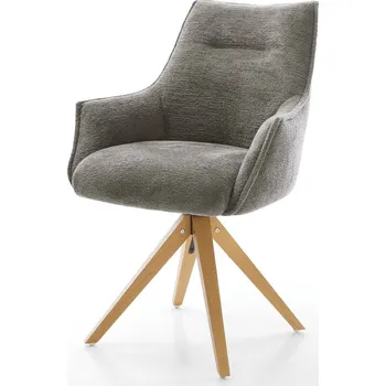 Jídelní židle DELIFE Jídelní židle Alja-Flex s područkami bouclé měkký tmavě béžová dřevěná podnož hranatá přírodní 180° otočný taštičkové pružiny