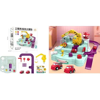 autíčko Parkoviště se 4 tlačítky, 2 auty a jeřábem 20x20x10,5 cm ZELENO-FIALOVÁ