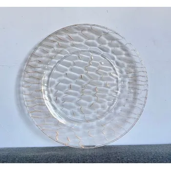 Podtácek, dekorativní podnos TRANSPARENTNÍ se zlatými ozdobami a patinou 33 cm