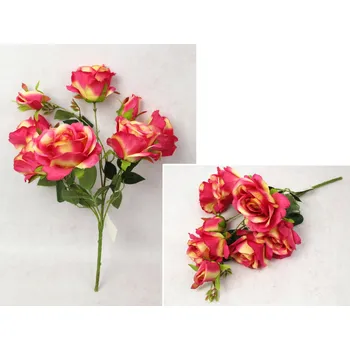 umělá květina Kytice RŮŽE výška 54 cm, 6 stonků (6 květů 10x8 cm + 2 poupata) RŮŽOVĚ ŽLUTÁ