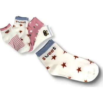 Dívčí ponožky QJ protiskluzové bílo-modro-růžové se vzorem NO: A-858 - 1 pár