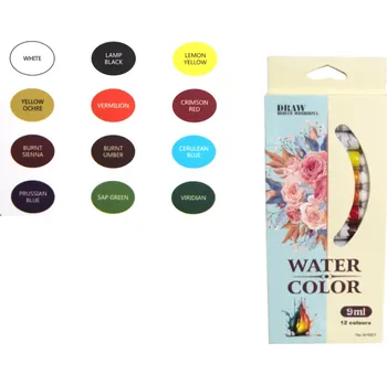 Vodová barva Vodové barvy v tubách 9 ml 12 barev 22,5x9,5x1,5 cm