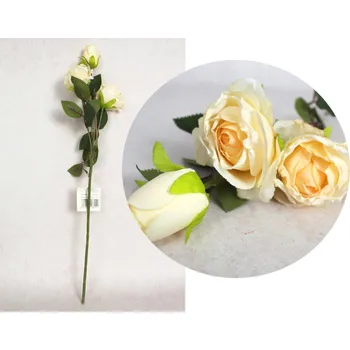 umělá květina Květ RŮŽE výška 52 cm (3 květy 3x4, 4x6 cm) ECRU