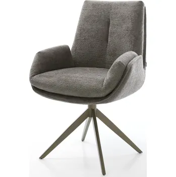 Jídelní židle DELIFE Jídelní židle Clea-Flex bouclé měkký tmavě béžová křížová podnož široká titanová barva 360° otočný houpací funkce