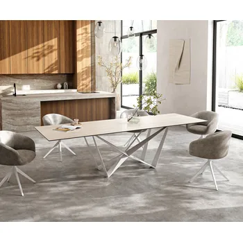 Jídelní stůl DELIFE Jídelní stůl Edge 300x100 keramika Laminam® Travertino Bianco krémová bílá Spider kov bílá