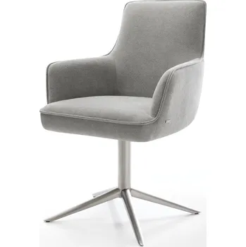 Jídelní židle DELIFE Jídelní židle Heira-Flex s područkami potahová látka Měkký šedá křížová podnož nerezová ocel 360° otočný houpací funkce taštičkové pružiny