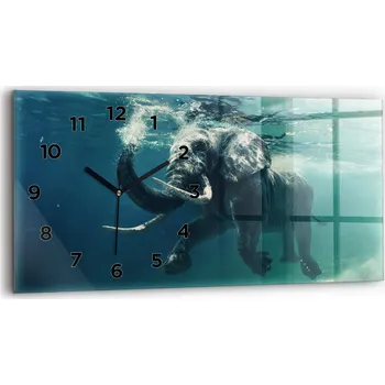 Hodiny Horizontální skleněné nástěnné hodiny s motivem plovoucího slona v oceánu 60x30 cm