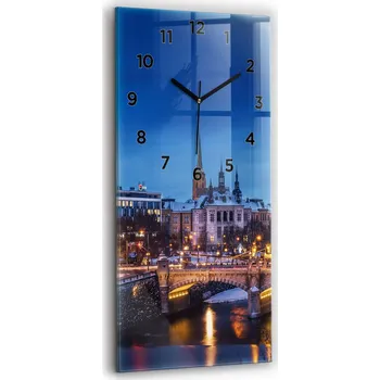 Hodiny Nástěnné vertikální skleněné hodiny S Potiskem Panorama města Plzeň 30x60 cm