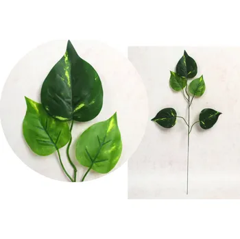 Silikonový list 1-ramenný SRDCE výška 46 cm zelený světlé a tmavé lístky s tečkami - 1 ks