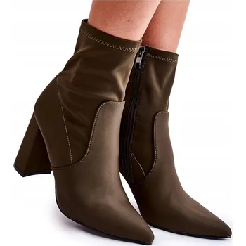 Dámská zimní obuv DÁMSKÉ LÁTKOVÉ KOTNÍKOVÉ BOTY NA PODPATKU KHAKI 39