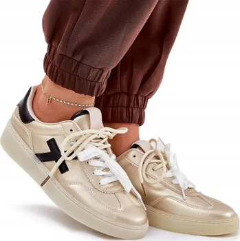 Dámské tenisky SPORTOVNÍ BOTY NÍZKÉ KLASICKÉ MÓDNÍ POHODLNÉ Z EKOKŮŽE ZLATÉ 37