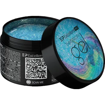 Lak na nehty Excellent PRO THIXO stavební gel LED/UV efekt jednorožčí led 50g modrý, s třpytkami