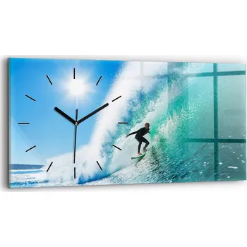 Hodiny Moderní skleněné nástěnné hodiny s potiskem 60x30 cm Surfování na Havaji