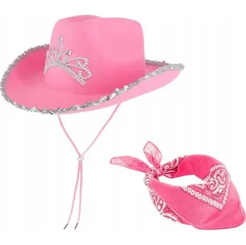 Klobouk KOVBOJSKÁ SADA COWGIRL RŮŽOVÝ KLOBOUK NÁKRČNÍK RODEO KARNEVAL