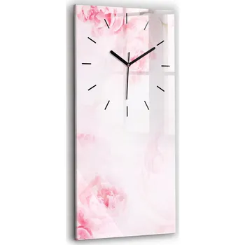 Hodiny Vertikální Skleněné Nástěnné Hodiny do Kanceláře s Grafikou Kvetoucí Květiny 30x60 cm