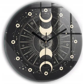 Hodiny Moderní skleněné foto hodiny na zeď Měsíce a Slunce kulatý XXL průměr 60 cm