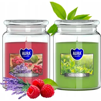 Svíčka Parafínová vonná svíčka zelený čaj, malina, levandule Aura 2 ks