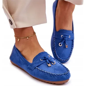 Dámské mokasíny KLASICKÉ DÁMSKÉ SEMIŠOVÉ MOKASÍNY MODRÉ 38