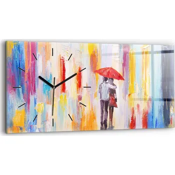 Hodiny Moderní skleněné nástěnné hodiny s potiskem, rozměr 60x30 cm - Pár v dešti