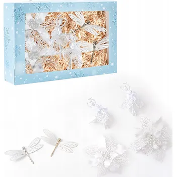 Vánoční dekorace Stříbrné ozdoby na vánoční stromeček VÁNOČNÍ BAŇKY NA VÁNOCE květina baletka vážka