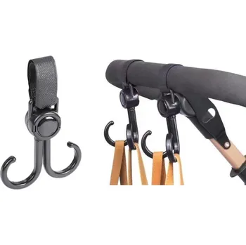 Věšák Háček, háček na kočárek dvojitý, umělý, na suchý zip, ČERNÝ