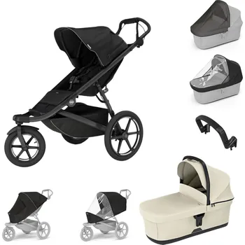 Kočárek THULE Urban Glide 3 Black magnetická spona + korba Soft Beige + pláštěnka + moskytiéra + madlo + pláštěnka a moskytiéra na korbu