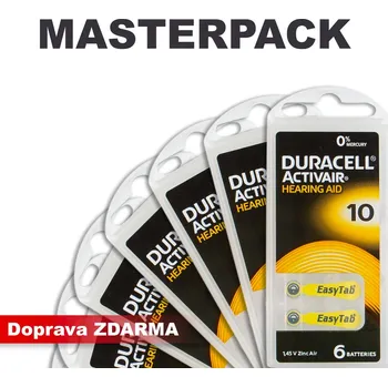 Článková baterie Duracell DA10-MASTERPACK 20xBL6, cena BL6. Baterie do naslouchadel