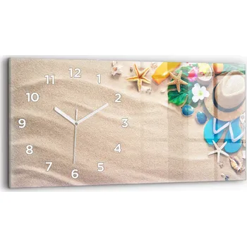Hodiny Moderní skleněné nástěnné hodiny s potiskem 60x30 cm - Dovolenkové motivy