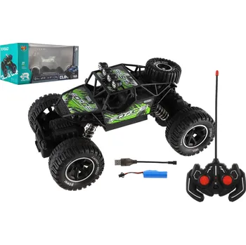 Hračka Auto RC Off-Road plast 26cm 27MHz dobíjecí pack+baterie se světlem zelené v krabici