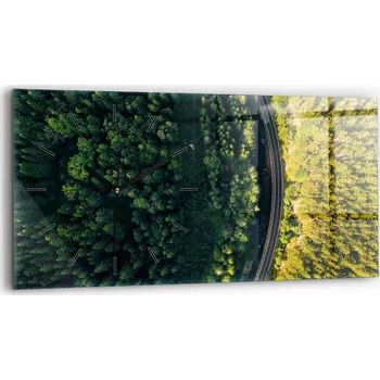 Hodiny Horizontální Skleněné Hodiny Nástěnné Do Kanceláře S Grafikou Les z ptačí perspektivy 60x30 cm