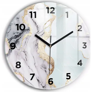 Hodiny Moderní skleněné hodiny s grafikou na zeď Pastelový mramor kulatý průměr 30 cm