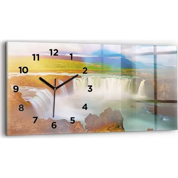 Hodiny Skleněné moderní nástěnné hodiny s potiskem 60x30 cm Godafoss na Islandu