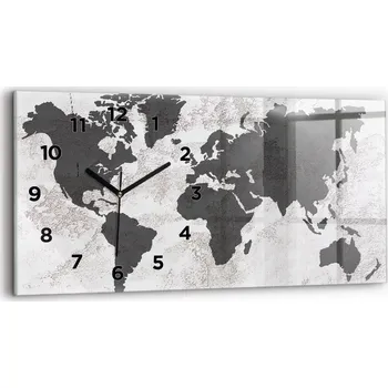 Hodiny Minimalistické skleněné nástěnné hodiny s grafikou Mapa světa beton 60x30 cm