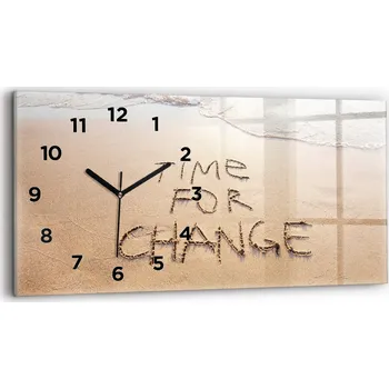 Hodiny Moderní skleněné nástěnné hodiny s potiskem, horizontální, 60x30 cm - Citát na pláži