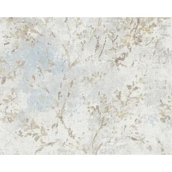 A.S. Création | Vliesová tapeta na zeď Stories of Life 39650-2 | 0,53 x 10,05 m | krémová, modrá, hnědá, zlatá + Krémová, modrá, hnědá, zlatá vliesová tapeta na stěnu 396502 v rozměru 0,53 x 10,05 m