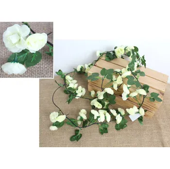 umělá květina Girlanda RÓŻA výška 185 cm (květina 3,5 cm) ECRU