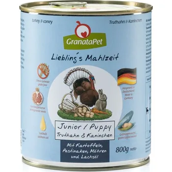 Krmivo pro psa GranataPet Puppy/Junior Krůta & králík s bramborami, pastinákem, mrkví a lososovým olejem balení 800 g